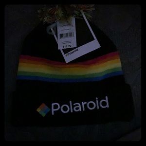 Polaroid beanie with fluffy ball